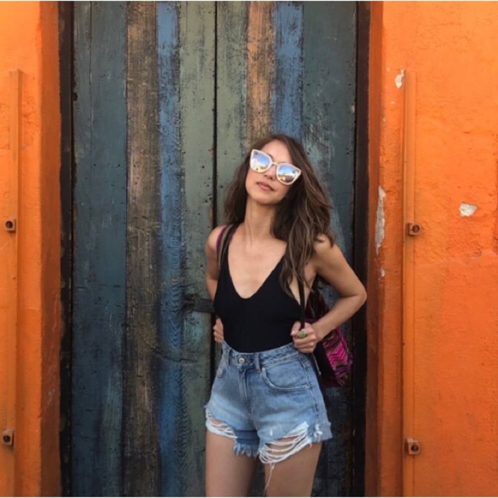 Zara | High Waisted Distressed Denim Shorts Size 2